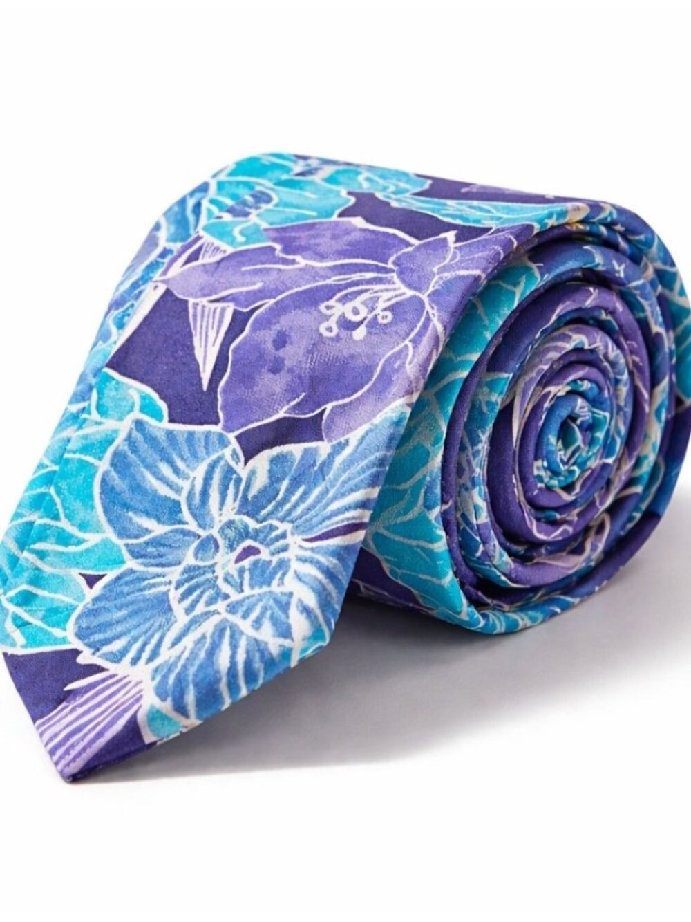 John Weitz Tropical Floral Cotton Tie Blue Green Purple Hawaiian Men’s Necktie